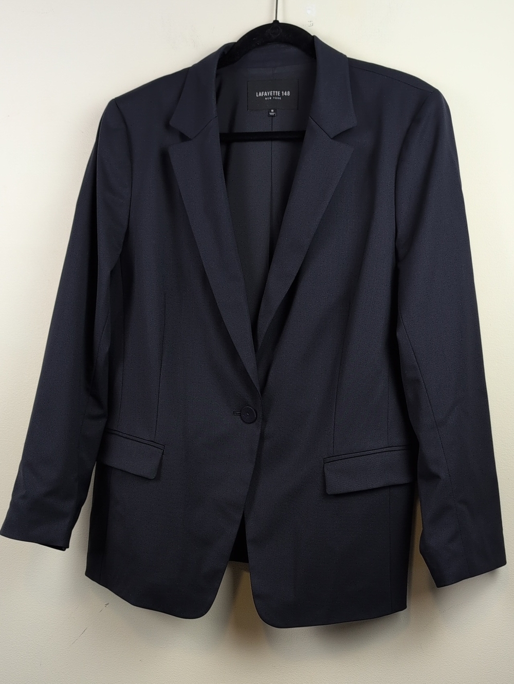 Lafayette 148 New York Dark Navy Single-Button Blazer Size 16 Classic Wool